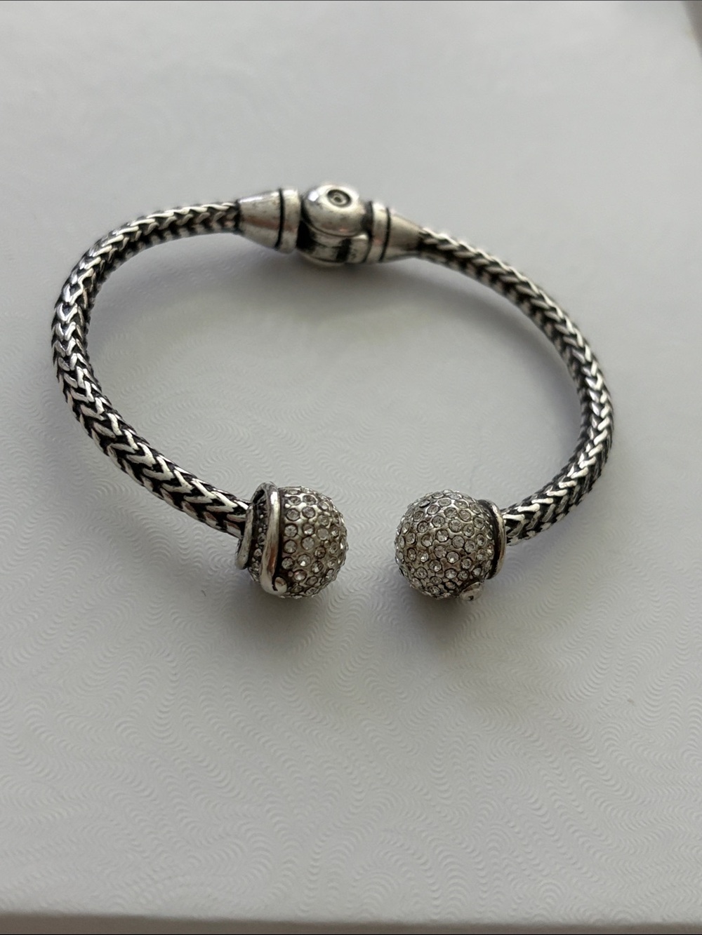 Sterling-Style Silver Pave Ball Cuff Bracelet